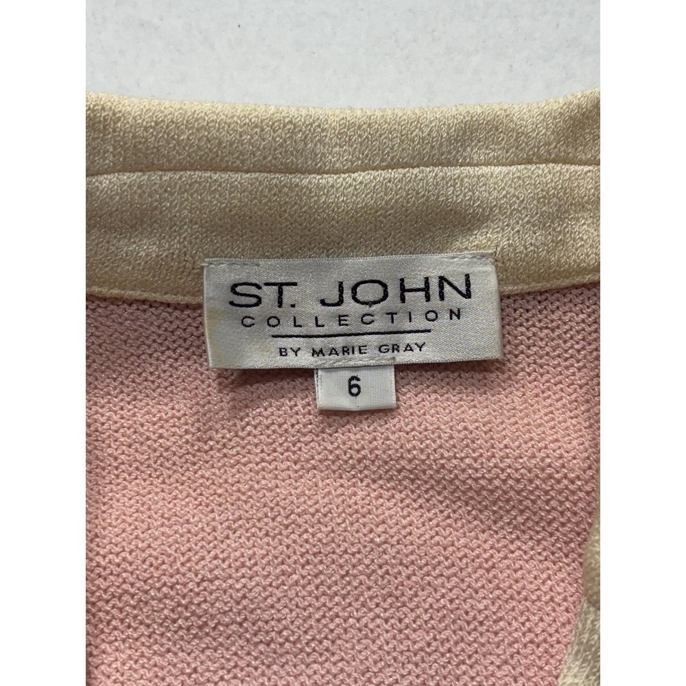 St. John Sweater Womens 6 Pink Collared Button Front Long Knit Cardigan - Picture 3 of 13